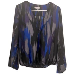 3/$15 Allison Joy - Long sleeve multi-colored v-neck blouse Women Size S